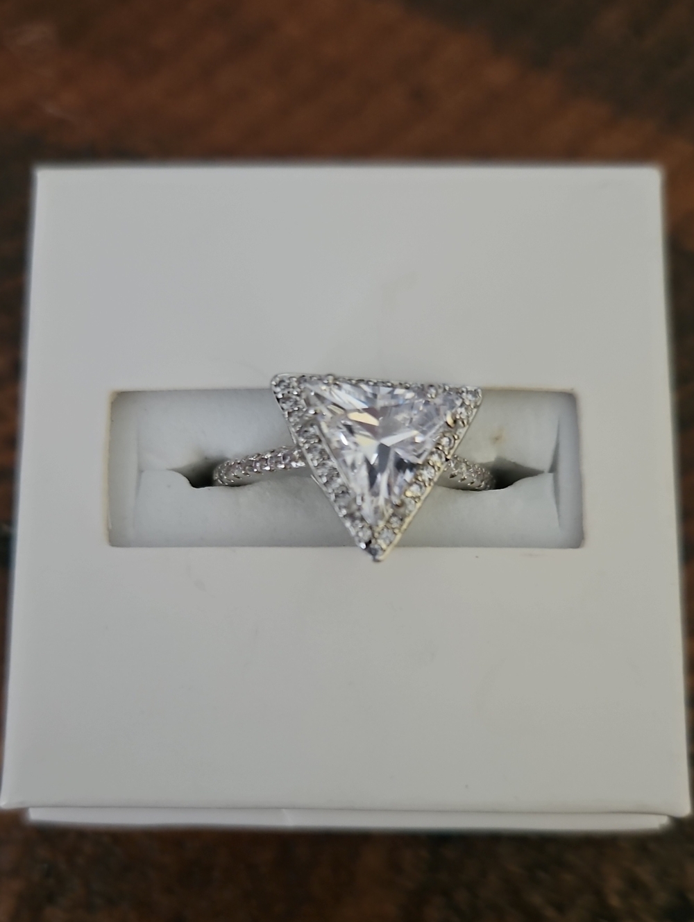 Silver Triangle Cubic Zirconia Halo Ring